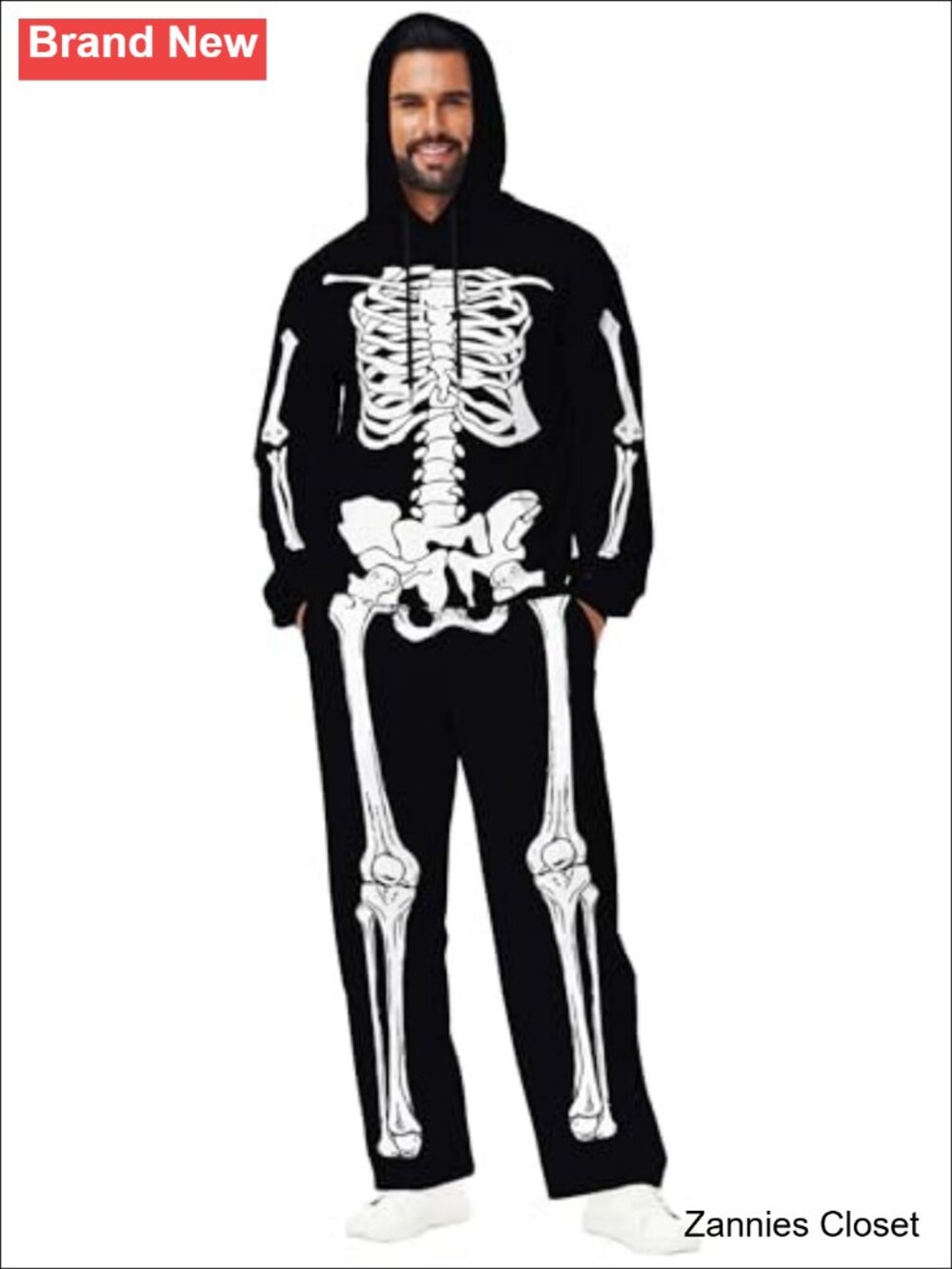 ๐ป Mens Halloween Long Sleeve Hoodie Kangaroo Pocket Skeleton Pullover - Picture 4 of 6